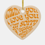 ホオポノポンハート型文字オレンジ セラミックオーナメント (正面)