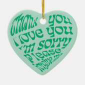 ホオポノポンハート型文字グリーン セラミックオーナメント (正面)