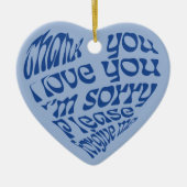 ホオポノポンハート型文字ブルー セラミックオーナメント (正面)