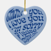 ホオポノポンハート型文字ブルー セラミックオーナメント (裏面)