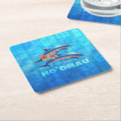 ホオマウハワイアンドルフィンコラ初期のージュ スクエアペーパーコースター (アングル)