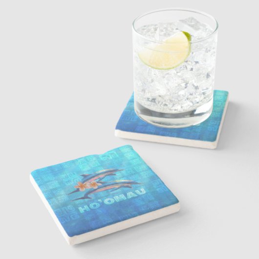 ホオマウハワイアンドルフィンコラ初期のージュ ストーンコースター (横)