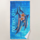 ホオマウハワイアンドルフィンコラ初期のージュ ビーチタオル (正面)