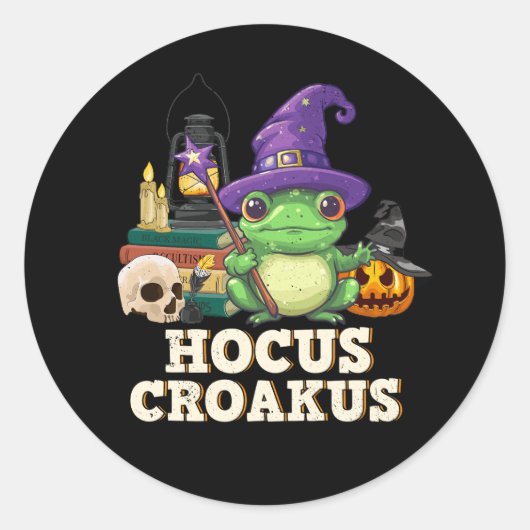 ホカスクロアクス不気味ハロウィンカエル魔女ハットファン ラウンドシール (正面)
