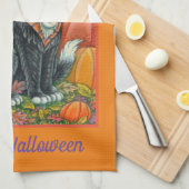 ホカスポカスブラックキャットウィッチハロウィーン キッチンタオル (四つ折り)