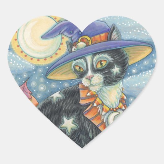 ホカスポカスブラックキャットウィッチ、ハロウィーンスティッカー ハートシール (正面)