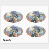 ホカスポカスブラックキャットウィッチ、ハロウィーンスティッカー 楕円形シール (シート)