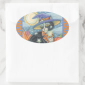 ホカスポカスブラックキャットウィッチ、ハロウィーンスティッカー 楕円形シール (バッグ)