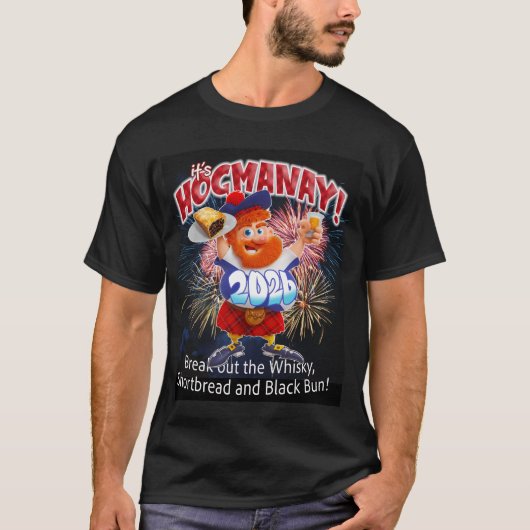 ホグマネイを祝おう！ウイスキーとスコーンでお祝い Tシャツ (正面)