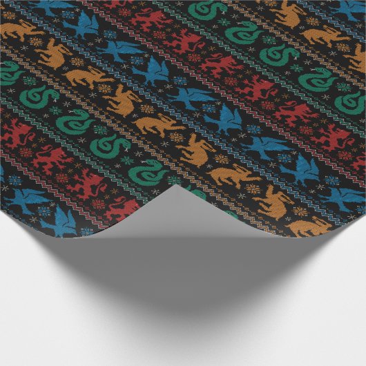 ホグワーツ™ハウスアニマルズクロスステッチ模様 ラッピングペーパー (角)