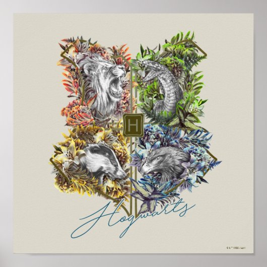 ホグワーツ™ バッジ 花柄 グラフィック ポスター (正面)