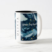 ホジールサーフコズミックウェーブブルーコンステレーションデザイン ツートーンマグカップ (正面右)