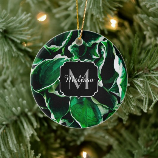 ホスタウ鮮やかンドゥラタ緑葉植物モノグラム セラミックオーナメント (ツリー)
