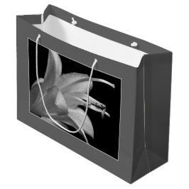 ホスタフラワーブラック&ホワイトエレガントクラシックフローラ ラージペーパーバッグ