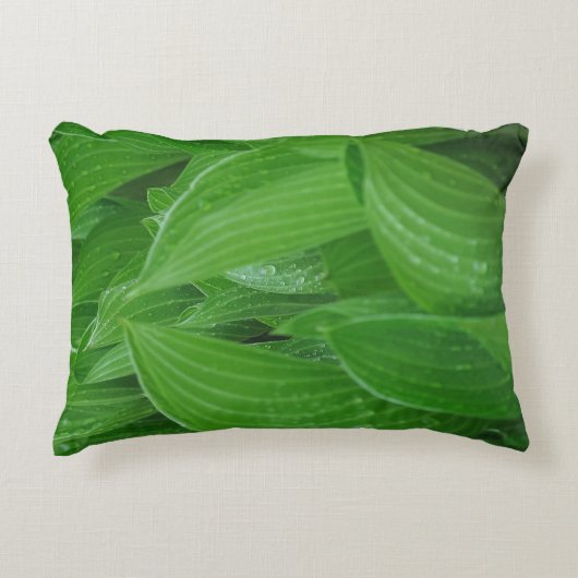 ホスタ葉ースと雨滴アクセント枕 アクセントクッション (正面)