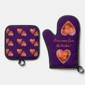 ホステスギフトカスタマイズ可能赤いハートオン紫 鍋つかみ&鍋敷きセット (正面)