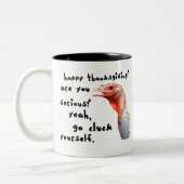 ホストのためのギフト: 感謝祭のトルコのおもしろいなマグ ツートーンマグカップ (左)