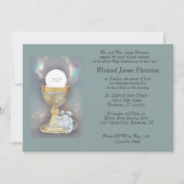 ホストの青いブーケアカースと複雑な金ゴールドのアリス 招待状 (正面)