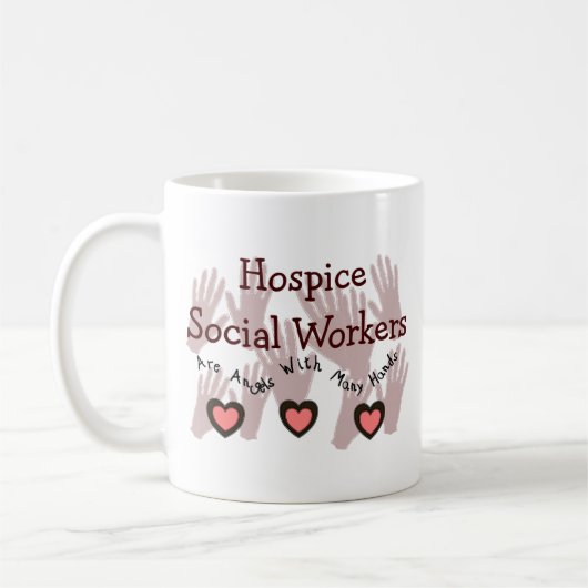 ホスピスのソーシャルワーカー"多くの手を搭載する天使" コーヒーマグカップ (左)
