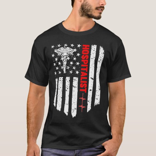 ホスピタリストのアメリカ国旗の愛国的医療ギフト Tシャツ (正面)