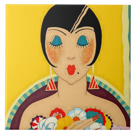 ホセ・カルロスの「フラッパと花」アールデコ タイル (正面)