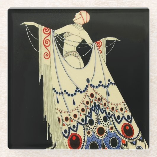 ホセ・カルロスの「宝石を飾ったガウン」アールデコ ガラスコースター (正面)