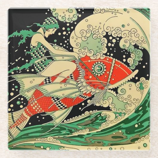 ホセ・カルロスの「水」アールデコ ガラスコースター (正面)