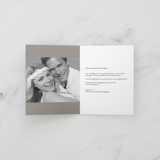 ホタテのバンドロマンチックなスクリプ数々のト3写真結婚の数 サンキューカード (内部)