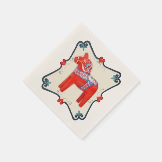 ホタテのフレーム付きスウェーデンダラハート馬 スタンダードカクテルナプキン (角)