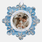 ホタテの木の装飾ブルースノーフレーク写真 オーナメントカード (正面)