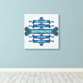 ホタテカスタムロップスワール付きビーチブルーのホテルハウスサイン キャンバスプリント (インサイチュ (ウッドフロア))