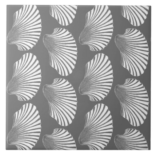 ホタテガイプリント、グレー/グレーと白 タイル (正面)