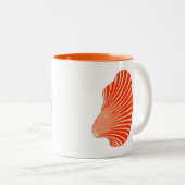 ホタテガイ貝殻ブロックプリント、コーラルオレンジと白 ツートーンマグカップ (正面右)