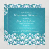 ホタテ結婚ル模様の青いリハーサルディナー 招待状 (正面/裏面)