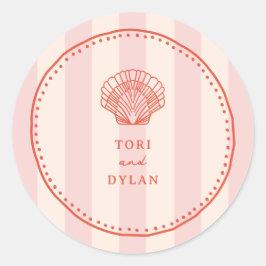 ホタテ貝のピンクのトロピカルトストライプロ結婚 ラウンドシール
