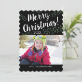 ホタテ貝の縁取りのクリスマスベリーの子供の写真 シーズンカード (スタンド正面)