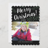 ホタテ貝の縁取りのクリスマスベリーの子供の写真 シーズンカード (正面)
