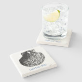 ホタテ貝シェルラインアート – ビーチ砂岩 – カスタム ストーンコースター (横)