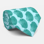 ホタテ貝殻ブロックプリント、ターコイズ及びアクア ネクタイ (ロール)