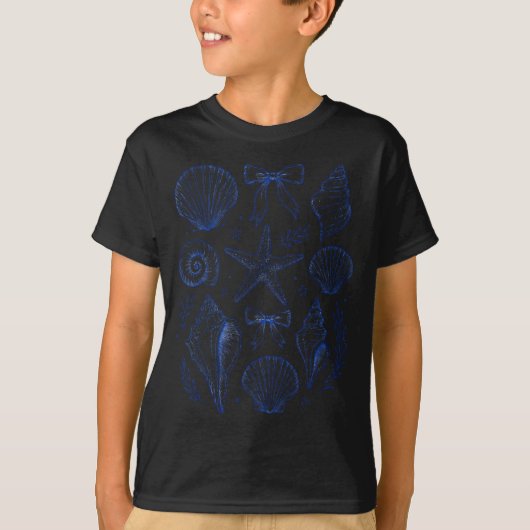 ホタテ貝+フリル+リボン+ヒトデ+貝殻+夏の装い Tシャツ (正面)