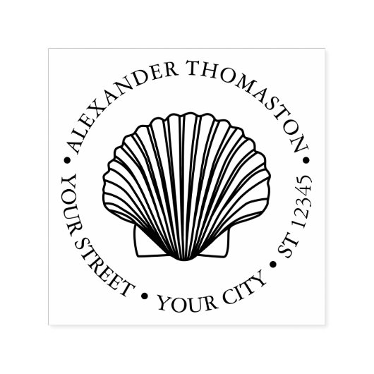 ホタテ貝#3海岸ビーチラウンド名アドレス セルフインキングスタンプ (デザイン)