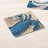 ホタテ、カニ及び網 スクエアペーパーコースター (アングル)