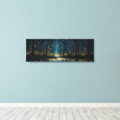 ホタルが暗い森をライトアップファンタジーパノラマ キャンバスプリント (インサイチュ (ウッドフロア))