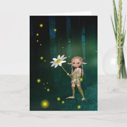 ホタルとエルフの娘のファンタジーアートのバースデーカード カード (正面)