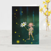 ホタルとエルフの娘のファンタジーアートのバースデーカード カード (黄色い花)