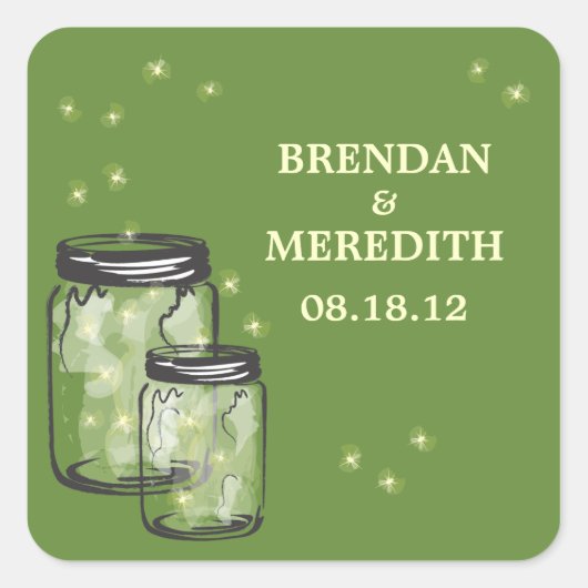 ホタルのあるメイスン結婚の瓶 スクエアシール (正面)