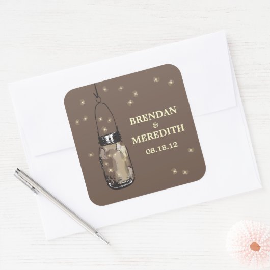 ホタルのあるメイスン結婚の瓶 スクエアシール (封筒)