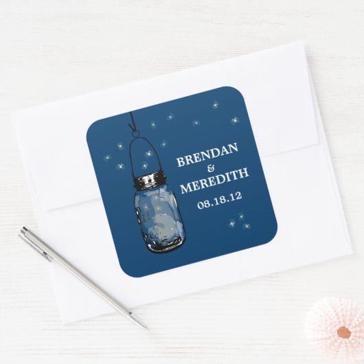 ホタルのあるメイスン結婚の瓶 スクエアシール (封筒)