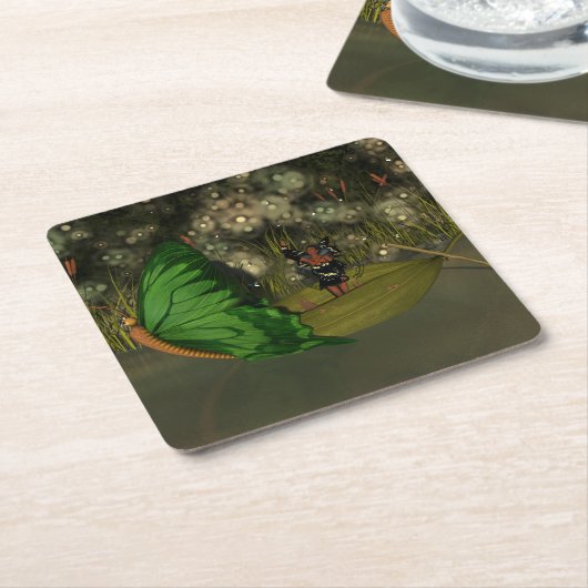 ホタルのある船でかわいい妖精|過去記事 スクエアペーパーコースター (アングル)