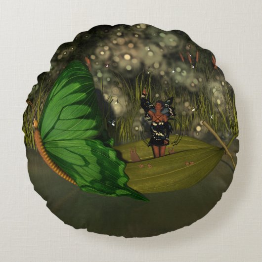 ホタルのある船でかわいい妖精|過去記事 ラウンドクッション (正面)